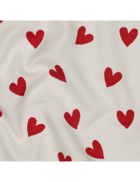 Tela de franela blanco roto - Corazones rojos