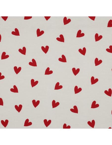 Tela de franela blanco roto - Corazones rojos