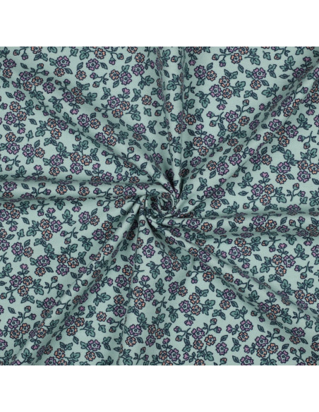 Tela de franela con flores - Menta