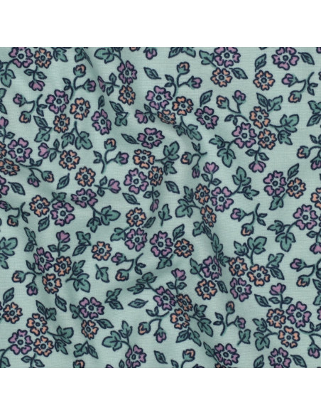 Tela de franela con flores - Menta