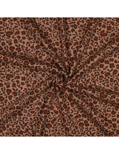 Tejido de punto jersey de algodón acanalado - Leopardo beige
