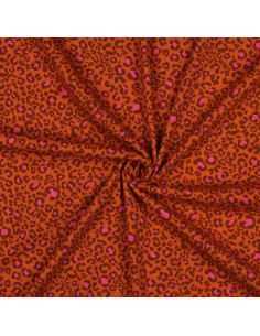 Tejido de punto jersey de algodón acanalado - Leopardo naranja