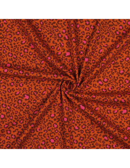 Tejido de punto jersey de algodón acanalado - Leopardo naranja