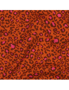 Tejido de punto jersey de algodón acanalado - Leopardo naranja 2