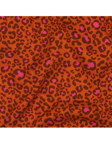 Tejido de punto jersey de algodón acanalado - Leopardo naranja