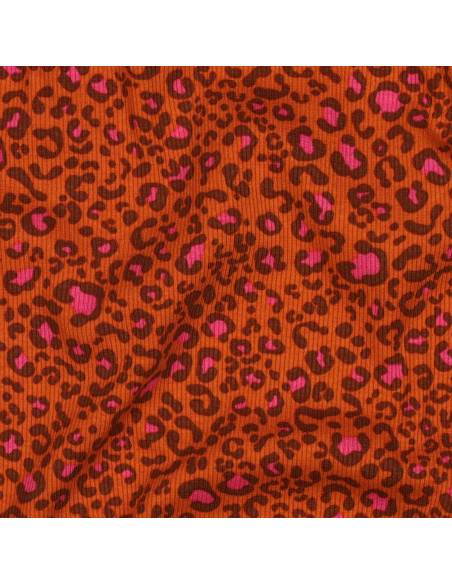 Tejido de punto jersey de algodón acanalado - Leopardo naranja