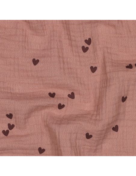Tejido de doble gasa estampado - Corazón mocha sobre fondo marrón