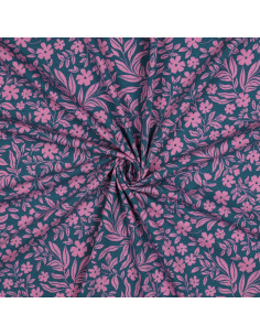 Tejido de punto con flores - Rosa sobre fondo azul petróleo