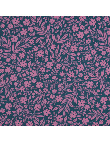 Tejido de punto con flores - Rosa sobre fondo azul petróleo