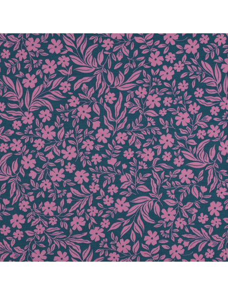 Tejido de punto con flores - Rosa sobre fondo azul petróleo