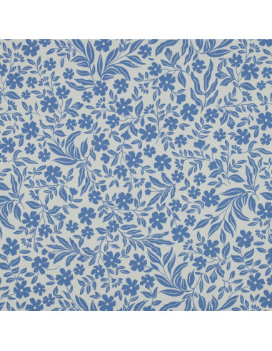 Tela de jersey con flores - Azul sobre fondo blanco