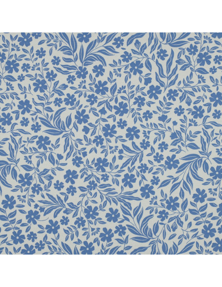 Tela de jersey con flores - Azul sobre fondo blanco