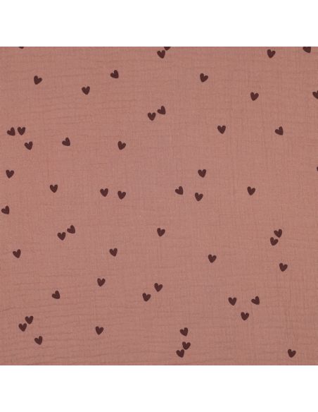 Tejido de doble gasa estampado - Corazón mocha sobre fondo marrón