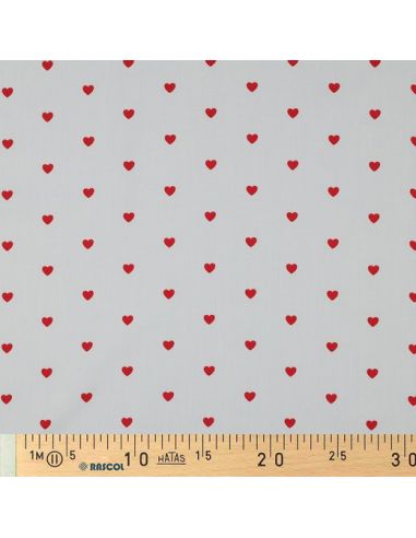 Tejido popelina de algodón fantasía - Corazones rojos sobre fondo blanco