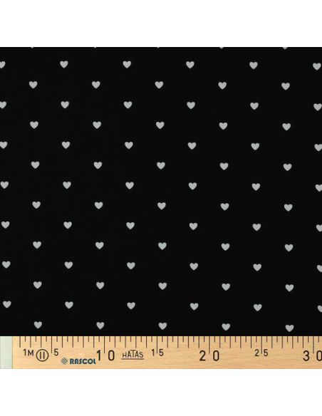 Tejido popelina de algodón fantasía - Corazones blancos sobre fondo negro