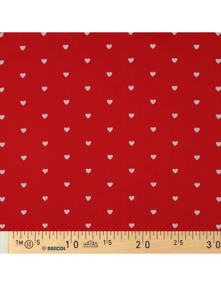 Tejido popelina de algodón fantasía - Corazones blancos sobre fondo rojo