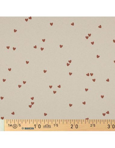 Tejido de punto jersey de algodón acanalado - Corazones natural
