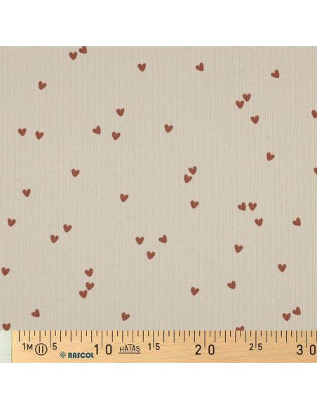 Tejido de punto jersey de algodón acanalado - Corazones natural