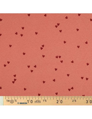 Tejido de punto jersey de algodón acanalado - Corazones coral