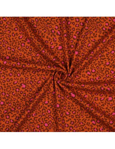 Tejido de punto jersey de algodón acanalado - Leopardo naranja