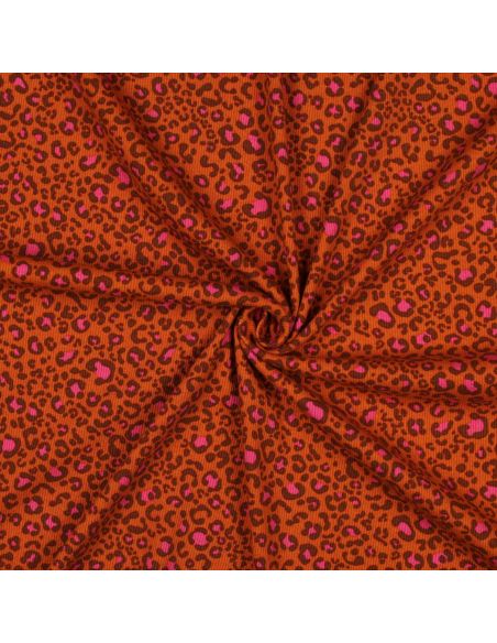 Tejido de punto jersey de algodón acanalado - Leopardo naranja