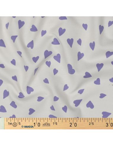 Tejido de sudadera de felpa blanco roto - Corazones malva