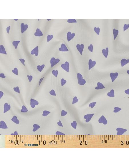 Tejido de sudadera de felpa blanco roto - Corazones malva