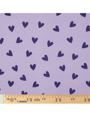 Tela de franela lavanda - Corazones higo