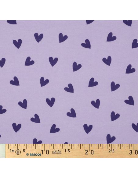 Tela de franela lavanda - Corazones higo