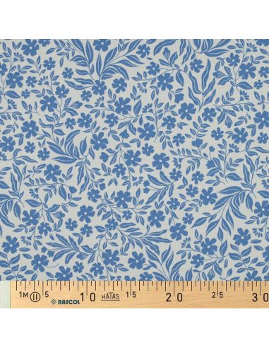 Tejido de punto con flores - Azul sobre fondo blanco