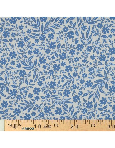 Tejido de punto con flores - Azul sobre fondo blanco