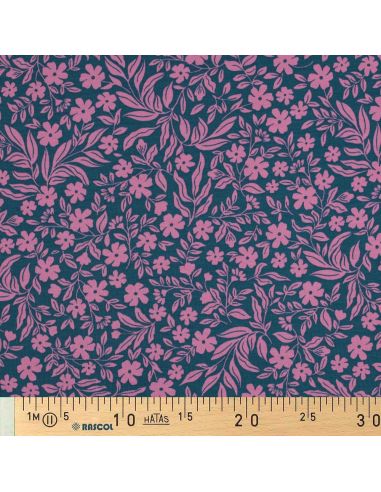 Tejido de punto con flores - Rosa sobre fondo azul petróleo