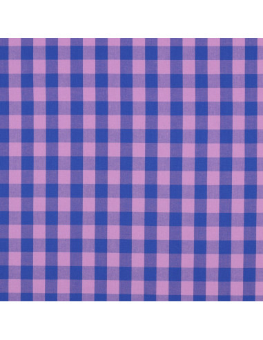 Tejido de popelina de algodón - Vichy cuadros grandes - Lavanda y azul