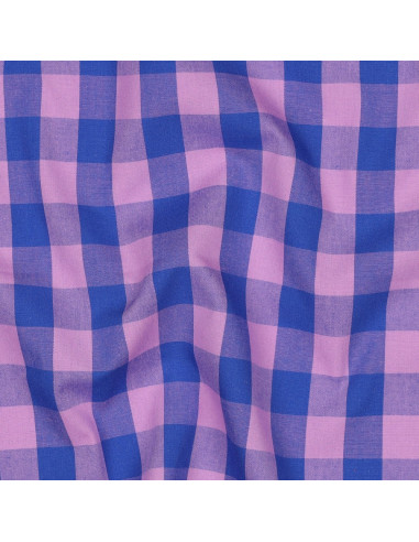 Tejido de popelina de algodón - Vichy cuadros grandes - Lavanda y azul