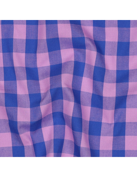Tejido de popelina de algodón - Vichy cuadros grandes - Lavanda y azul