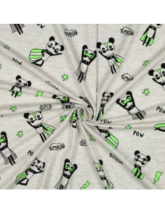 Tela de jersey jaspeado - Superhéroe verde sobre fondo gris