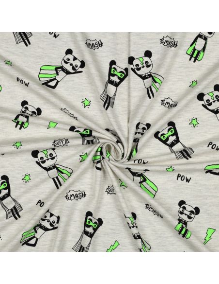 Tela de jersey jaspeado - Superhéroe verde sobre fondo gris