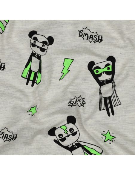Tela de jersey jaspeado - Superhéroe verde sobre fondo gris