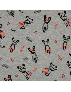 Tela de jersey jaspeado - Superhéroes naranja fondo gris 2
