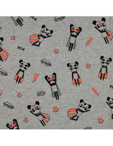 Tela de jersey jaspeado - Superhéroes naranja fondo gris