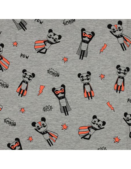 Tela de jersey jaspeado - Superhéroes naranja fondo gris