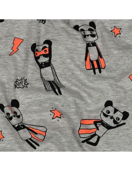 Tela de jersey jaspeado - Superhéroes naranja fondo gris
