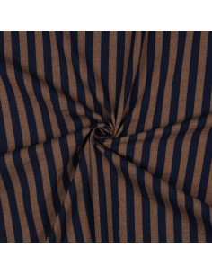 Tejido popelina de algodón - Rayas anchas - Marrón y azul marino
