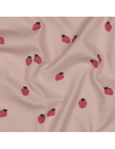 Tejido de punto Fresas - Fondo melocotón