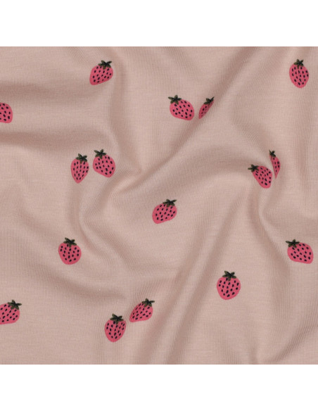 Tejido de punto Fresas - Fondo melocotón