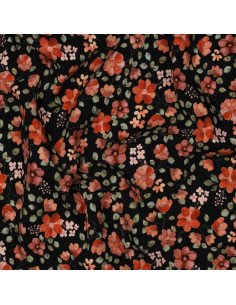 Tejido de punto Anna - Flores de durazno sobre fondo negro