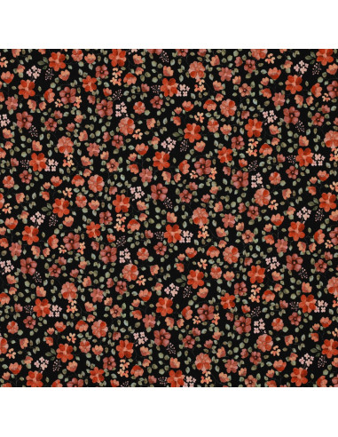 Tejido de punto Anna - Flores de durazno sobre fondo negro