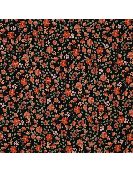 Tejido de punto Anna - Flores de durazno sobre fondo negro