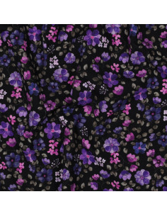 Tejido de punto Anna - Flores violetas sobre fondo azul marino