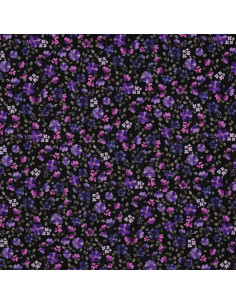 Tejido de punto Anna - Flores violetas sobre fondo azul marino 2